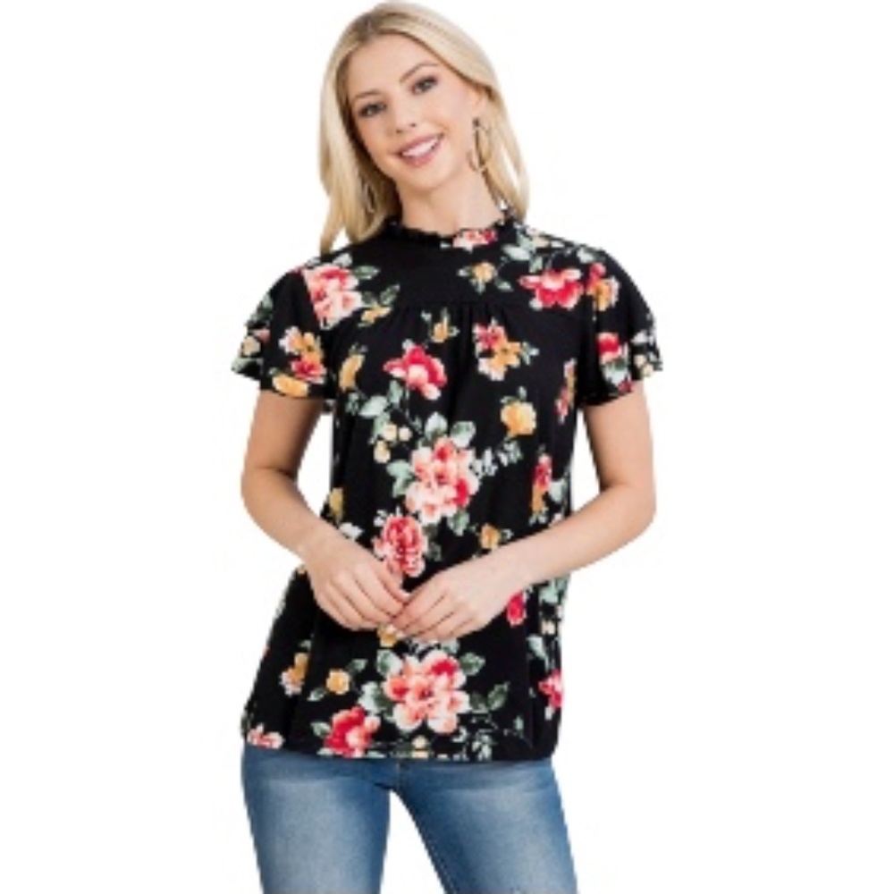Perfect Peach Black Floral Blouse